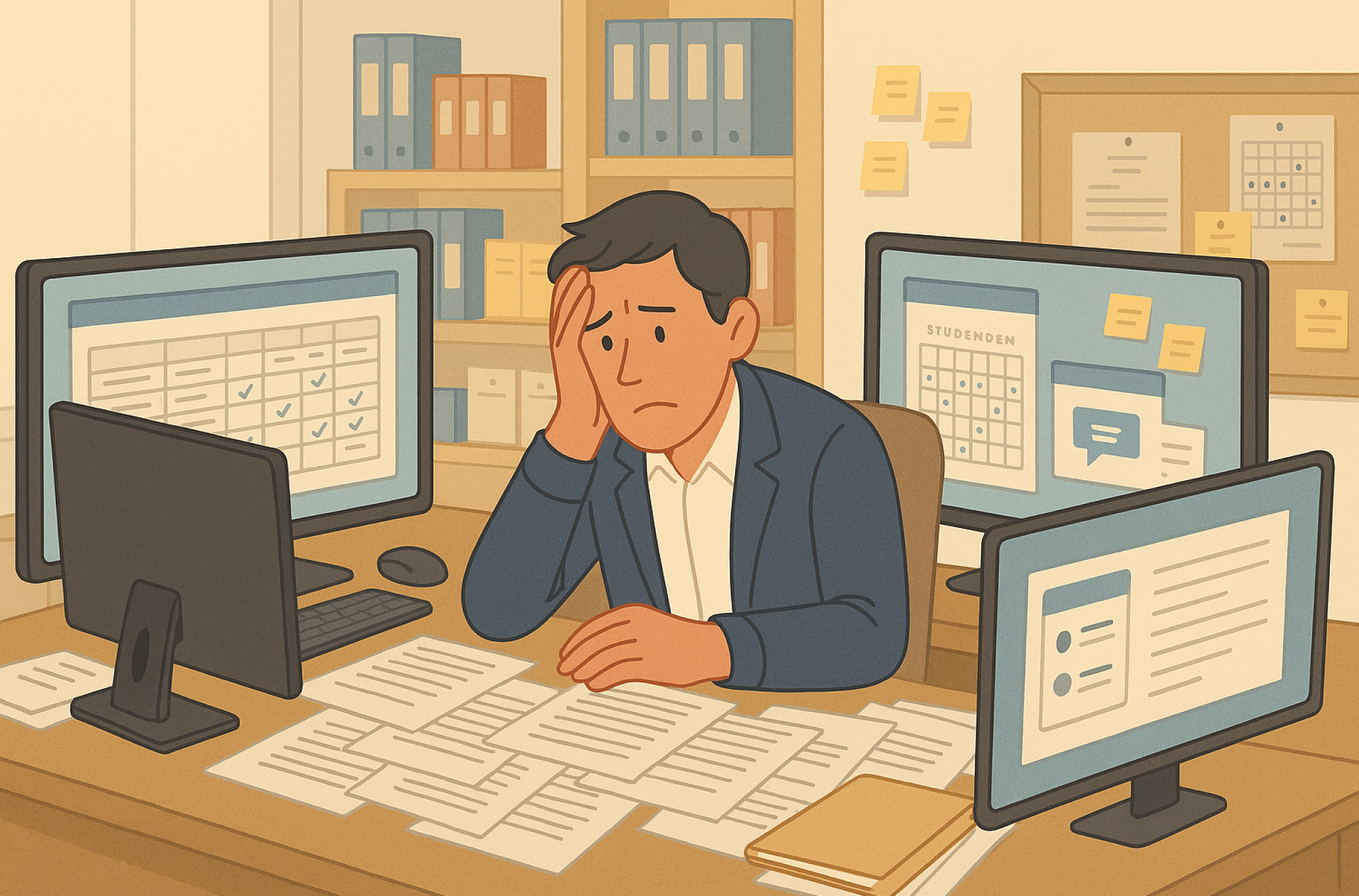 학원 관리 프로그램 등 관리할 자산이 많은 학원 원장님의 모습